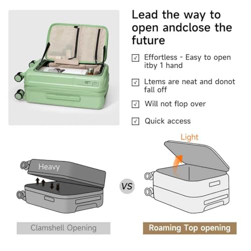 ROAMING Expandable 20 Inch Carry On Luggage with Mute Brake Wheels Airline Approved Hard Shell Suitcases with Front Pocket Top Opening Luggage with TSA Lock for Short Business Travel, Jade cyan3