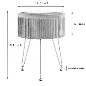 CUYOCA Round Storage Ottoman with Tray, Vanity Stool with Storage for Living Room Makeup Room, Coffee Table Foot Rest Stool for Vanity, Velvet White CUYOCA Round Storage Ottoman with Tray Vanity Stool with Storage for Living Room Makeup Room Coffee Table Foot Rest Stool for Vanity Velvet White