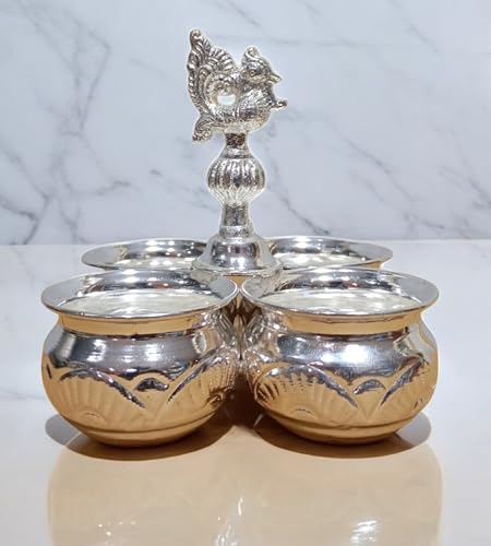 Image of Brass 5x5 Inch 4 Cup Panchwala Kum Kum Cup for Home Pooja Decore K4648