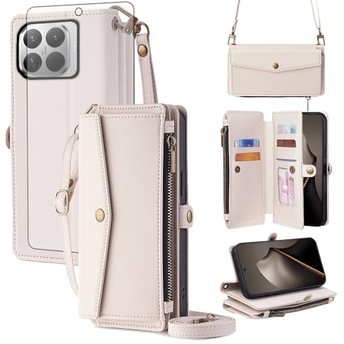 Coque Xiaomi Poco M4 Pro 4G Asuwish étui portefeuille en cuir blanc avec cordon et verre trempé