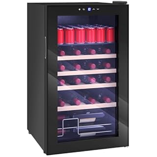 HOMCOM Cantinetta Vino Refrigerata 16 Bottiglie 63L Cantina Vino Silenziosa Temperatura Regolabile 5-18℃ Frigo Vino Bar con Vetro Anti UV, Ripiani, Compressore, Display Touch, Luci LED, Classe G