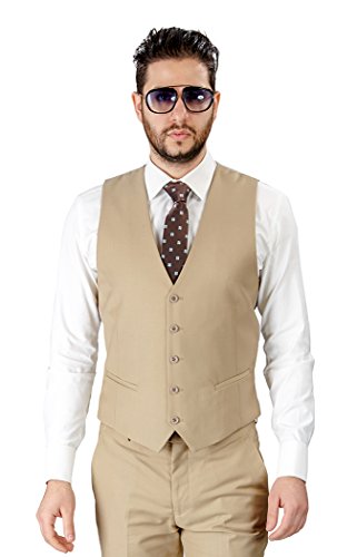AZAR MAN Men's Slim Fit Dress Suit Vest 5 Button Adjustable Back Strap