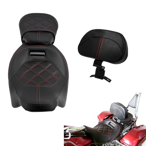 HCmotorku バイク タンデムシート ライダー バックレスト付き ピリオンシート ダブルシート ツーアップ 取り外し可能 ピリオンシート クッション ハーレー ツーリング 用 シート エレクトラグライド ロードキング ロードグライド ストリートグライ