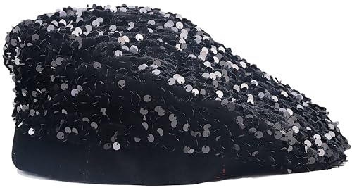 IHAUIUE Sequin Glitter Berets Hats Womens Bling French Hat Fashion Sparkly Artist Caps for Party Club Dance Disco Black