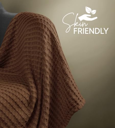 Image of Utopia Bedding 100% Cotton Waffle Blanket Twin Size Brown, 90x72 Inch