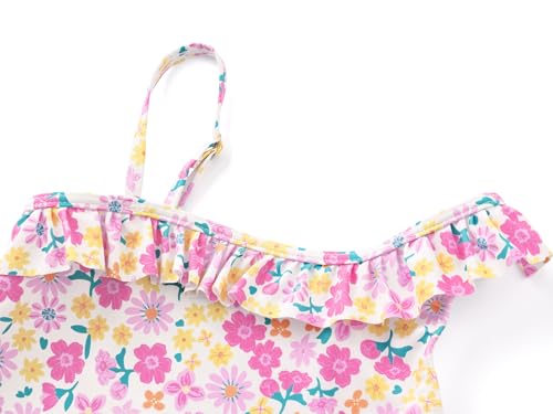 Image of Girls One Piece Swimsuits Adjustable Double Strap for Kids Palm Tree Print Toddler Bathing Suit Size 2T-10