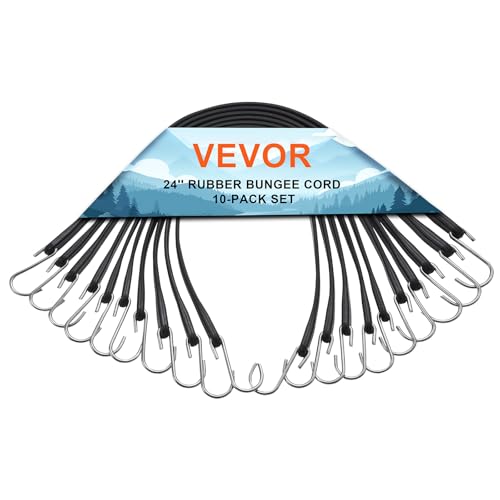 VEVOR Tendeur Élastique, Lot de 10, Sangles Élastiques Plates Robustes 20x600 mm avec Crochets S en Acier, Bonne Résistance, pour Maison, Auvent, Cargaison, Camping, Bâches, Camions, Tentes, Noir