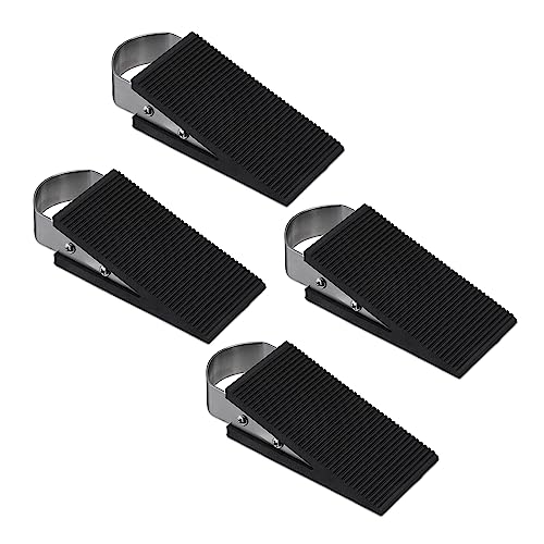 Relaxdays Set of 4 Door Wedges, Doorstop, Non-Slip, No Slamming, HWD: 3 x 5 x 12.5 cm, Rubber & Stainless Steel, Black