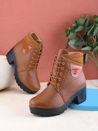 Image of XE Looks 100% Vegan Leather Women's Ankle Boots | Stylish & Trendy Lace-Up Design with Heel | Durable Leather Upper & Cozy Lining | Trendy & Stylish Boots For Girls & Women