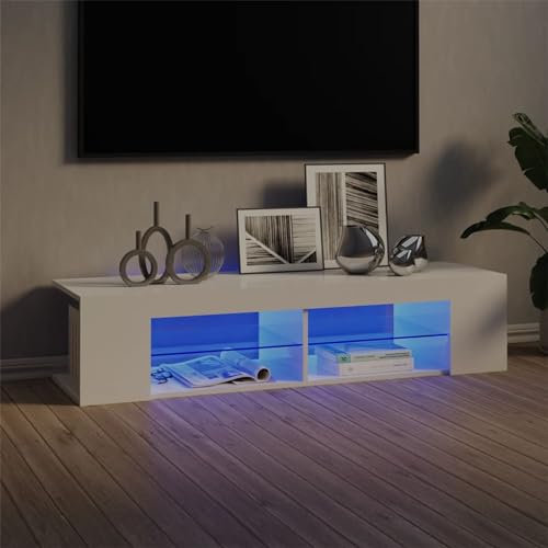 Cinyiqo Mueble de TV con lucesblanco Brillante 135x39x30 cm, Mueble TV, Mueble Salon Moderno, Mueble para TV, Mueble Comedor, Mesa TV, Mueble Television 804235
