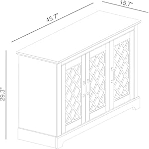 Galano millicent 3 door sideboard with acrylic mirrors kitchen buffet cabinet farmhouse coffee bar display cabinet for home kitchen living room dining room and hallway ivory knotty grey oak  urban country home decor