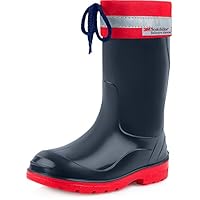 Ladeheid Children's Girl's Boy's Rubber Wellington Boots with Top LA-972 (Dark Blue/Red, 11 UK Child)