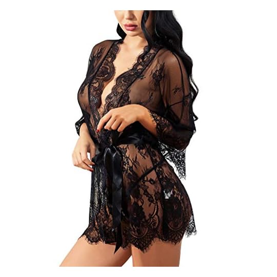 Ababoon Women Lingerie Robe Lace Kimono Bathrobes Sexy Nightgowns Babydoll Mini V Neck Nighty Sleepwear S~4XL