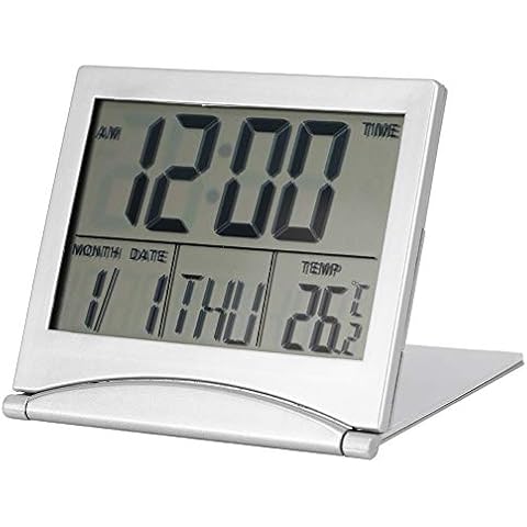 LED Digital Alarm Clock, Large LED Display Portable Flip Folding Travel Digital Clock, Electronic Alarm Clock with Temperature Display & 8 Alarm Sounds, Snooze Cover