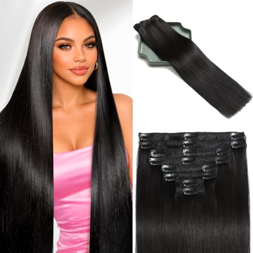 Clip in Hair Extensions 18 Inch 100g #1B Natural Black