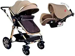 Carrinho de bebê 3 em 1 Golden Club Baby Cor:Marrom