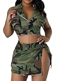 Vaceky Cropped Denim Jacket Women Distressed Camouflage Button Down Shirt Jean Jackets