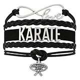 Sportybella Karate Charm Bracelet - Infinity Love Karate Adjustable Charm Bracelet with Martial Arts Belt Charm - Gift for Women (Black)