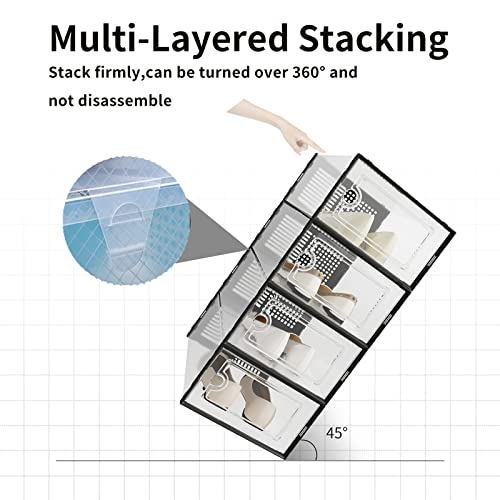 12 Pack Shoe Organizer Storage Boxes (White),Clear Plastic Stackable Shoes Organizer For Closet,Sneaker Storage Bins With Lids,Shoe Storage Containers For Under Bed, Entryway, Closet, Space Saving #TOP5