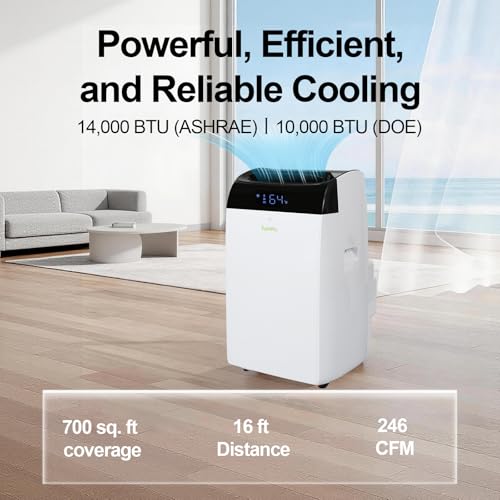 Image of Hykolity WiFi Enabled Portable Air Conditioners 14,000 BTU, Cools Rooms Up To 700 Sq.Ft, 42dB Dual Motor 5 in 1 Quiet Smart AC Unit with Cool, Fan, Dehumidifier, 24H Timer & Sleep Mode