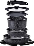 GiPP Pots and Pans Set Non Stick,8PCS Cookware Sets Grey Ceramic Nonstick Detachable Handle,Induction Kitchen Set Removable Handle，RV Cookware Set,PFOA Free (Grey, 8PCS)