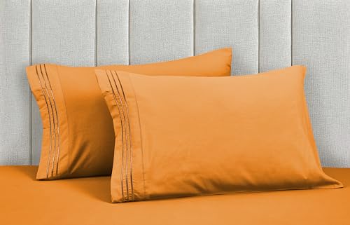 Mocassi Luxury King 4-Piece Sheet Set - 1800 Premium Hotel Quality - Easy-Fit, Wrinkle, Fade Resistant Bed Sheets and Pillowcases - All Around Elastic Fitted Sheet, Deep Pocket, Orange by Mocassi - Used condition - Image 3