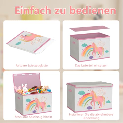 VERONLY Spielzeugkiste Aufbewahrungsbox mit Deckel Kinderzimmer- 83L Faltbar Groß Spielzeug Aufbewahrung Kinder karton mit Griffen für Mädchen Kinderzimmer Bücher Schlafzimme(Beige&Rosa)