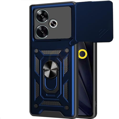 Image of Armor Bumper Back Cover Case for Poco F6 5G | Rotating Camera Cover, Ring Holder & Kickstand | Heavy Duty & 360 Degree Protection Poco F6 5G Back Cover (Blue)