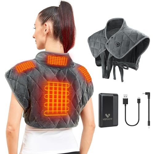 Vofuoti Portable Heating Pad for Neck and Shoulders, Cordless Heating Pad with Battery and 3 Heat Settings, Weighted Electric Heated Neck Shoulder Wrap, 16'' x 22'', 2.2lbs Gray