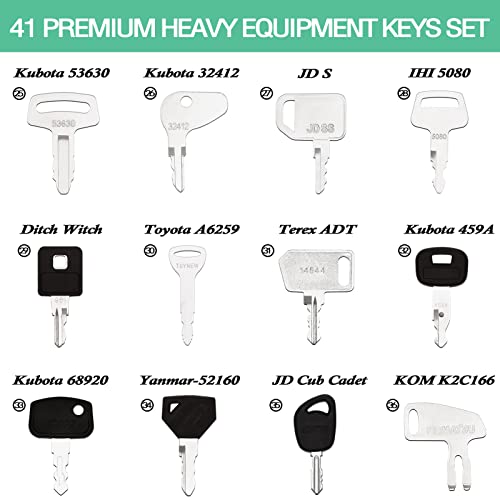 41 Heavy Equipment Keys Set for Cat Case JD Kubota Hyster Komatsu Yanmar Daewoo Takeuchi Ford New Holland Volvo JCB, Construction Universal Ignition Keys Fits Over Thousands of Heavy Machinery