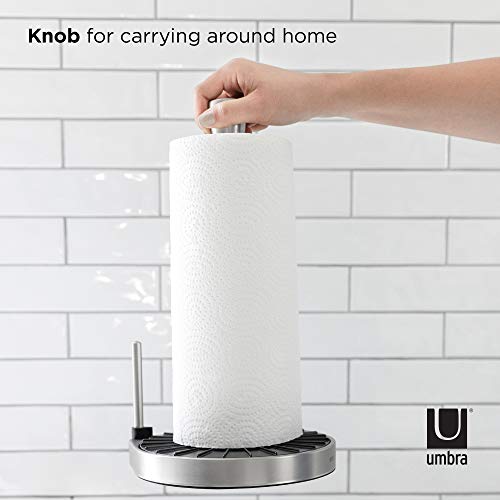 Umbra Spin Click N Tear Paper Towel Holder Stand For Countertop - One-Handed Tear, Nickel/Black #TOP2