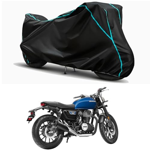 Image of Waterproof Bike Body Cover Compatible for | Honda CB350RS Mono | Taffeta Fabric, Sky Piping Design, Bottom Elastic Fit | Dustproof, Sun UV & Rain Protection for All Weather.