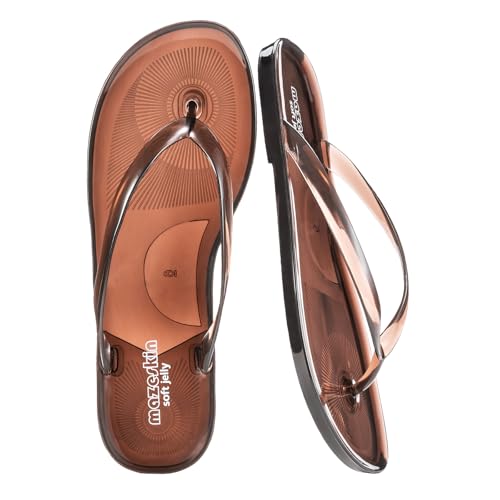 mazeskin Womens Jelly Flip Flops - Soft Thong Sandals with Non-Slip Flexible Rubber Sole Waterproof Summer Beach Shoes Brown US8