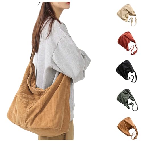 RUITOTP Bolso Bandolera para Mujer de Pana Grande de la Compra Bolso de Hombro Cruzado Informal para Escuela Oficina Trabajo Viajes Excursiones Compras