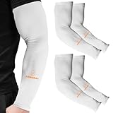 SPARTAN-X Arm Sleeves for Men or Women - Compression Warmers to Cover Tattoo - For Basketball Golf Running Football Cycling or Sun Protection (White 2 Pair)