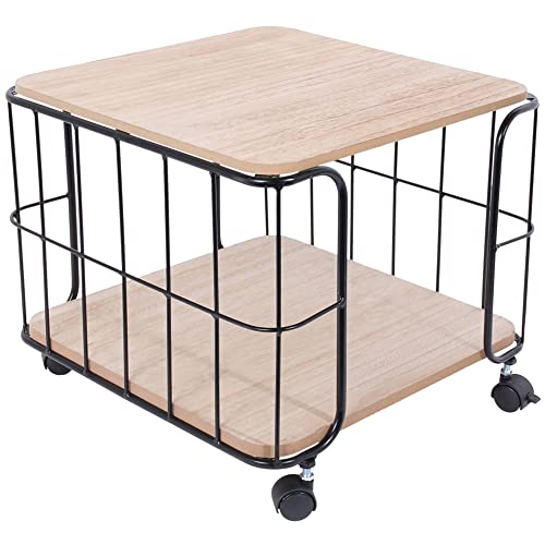 HOME DECO FACTORY HD6141 Table Indus Carree à Roulette, Fer, Beige, Noir, 38 x 33 cm