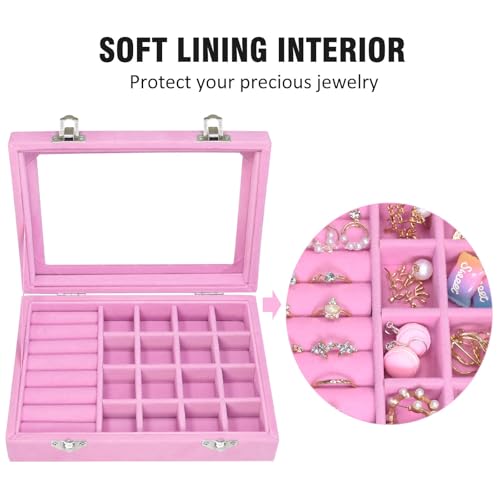 Image of Rings Organizer Tray 7 &16 Grid Slots Velvet Jewelry Earring Storage Box