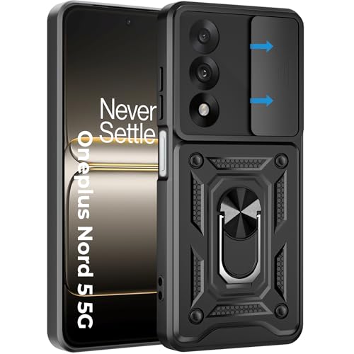 Image of A rtistque Armor Bumper Back Case Cover for OnePlus Nord 5 5G | Stylish Ring Holder & Inbuilt Stand | Sliding Camera Cover | Shockproof TPU Protective Design | Oneplus Nord 5 Back Cover - Black