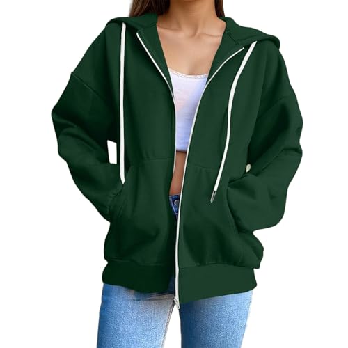 Cozy D03-Green Oversized Zip-Up Hoodie for Women - Perfect Fall Fashion Staple!