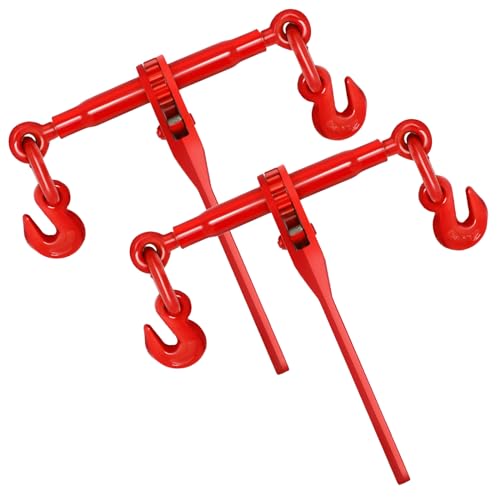 Image of 3 /8 inch-1 /2 inch Ratchet Binders 9200 LBS Secure Working Load, G70 Hooks and Adjustable Length, Chain Binders for Grade 70-80 Chains, Tie Down, Towing, Transportation, 2 Pack, Red