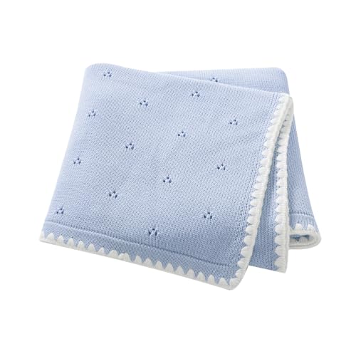 Image of Baby Blanket Knit Ultra Soft Swaddle Receiving Blankets for Boys & Girls Cotton Knitted Newborn Infant Toddler Nursery Crib 30 x 40 Inch