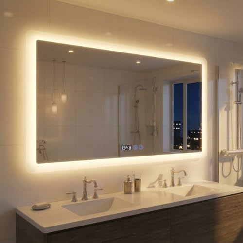 YOURLITE Badspiegel mit LED Beleuchtung 100x60cm, Badezimmerspiegel mit...