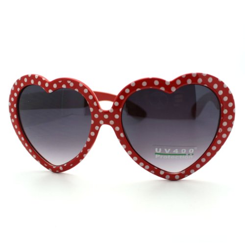 Red Heart Love Sunglasses Cute Heart Shape Frame with Polka Dots