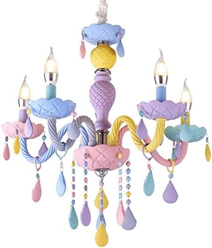 Macaron E14 chandelier 6 headlights Modern Pendant Lamp Ceiling Light Chandelier LED Ceiling Light Hanging Boys and Girls Bedroom Lamp Romantic Ceiling Lamp (Color : 6 Heads) (Color : 5 heads),Colour: