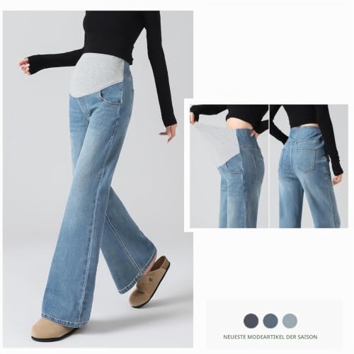 Olamao Schwangerschafts-Jeans ausgestellt mit verstellbarer Taille – Life Comfort Übergrößen für Frauen unter 170 cm, Utility-Taschen, L