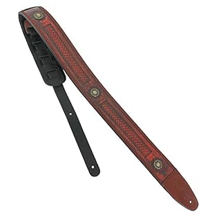 Walker & Williams Ge-104 antique en bois d’acajou estampée Sangle rembourrée avec Laiton Conchos - Les Beatles, Paul McCartney, John Lennon, RIngo Starr, George Harrison Walker & Williams Ge-104 antique en bois d'acajou estampée Sangle rembourrée avec Laiton Conchos – Image 2
