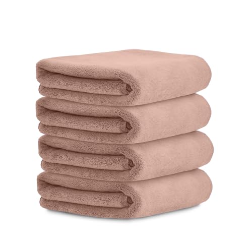 Image of HOUSSE Microfiber Face Towels | Ultra Absorbent, Odour-Free, Quick Dry 450 GSM Face Towel for Home, Gym, Travel, Running and Personal Use | 30x30 cm | Set of 4 in One Colour (Warm Beige, Pack of 4)