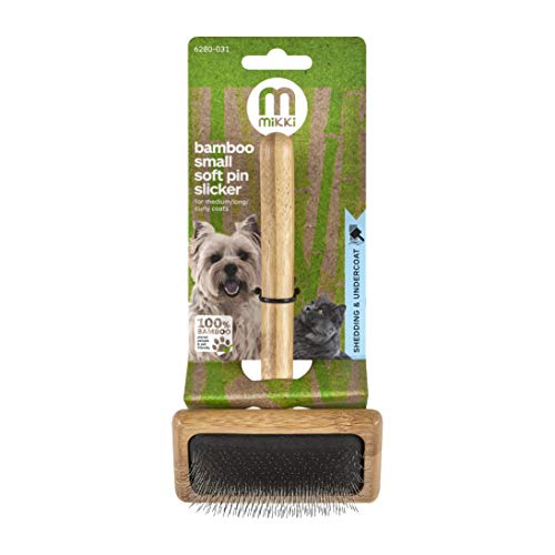 Mikki 6280031 Weiche Bambus-Zupfbürste mit Kugelköpfen für mittellanges/langes/lockiges Fell, Für Hunde und Katzen, Hergestellt aus nachhaltigem Bambus, Klein, S, 56 g