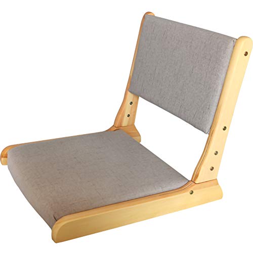 Umora座椅子 畳 木製 背もたれ 折りたたみ フロアチェア 和風 厚い生地 背中 クッション 椅子 和室 天然 リビングルーム 居間(グレー)