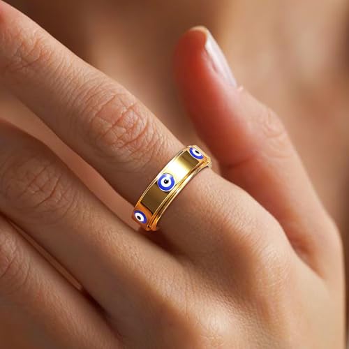 Evil Eye Fidget Ring for Women - 18K Gold Plated Stainless Steel Spinner Rings for Anxiety Relief, Ojo Turco Ring Luck Amulet, Turkish Faith Protection Stackable Jewelry Gift for Women Men3
